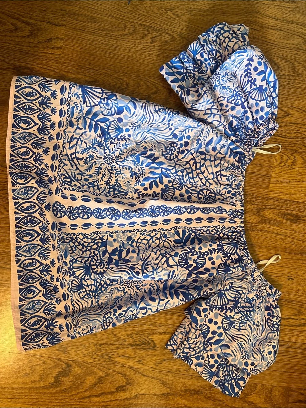 Lilly Pulitzer off the Shoulder pink Blue Floral botanical tropical tuckernuck M
